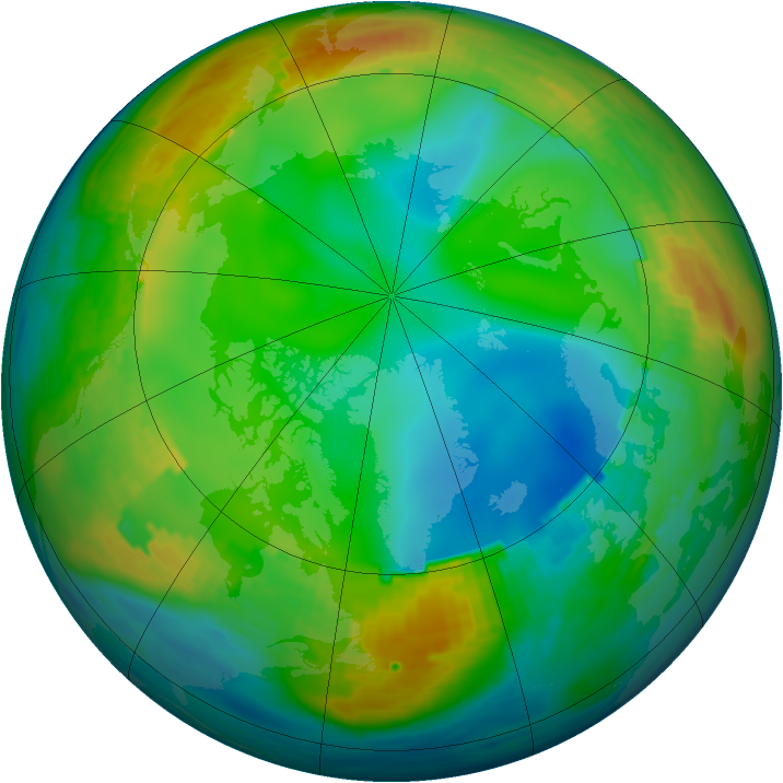 Arctic ozone map for 27 December 1988
